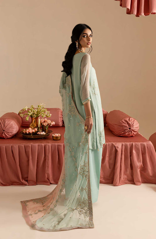 Nureh Mukeshkari Embroidered Mukesh Chiffon Unstitched 3 Piece Suit - NU25MUK - MK-11 - Light Blue - Festive Collection
