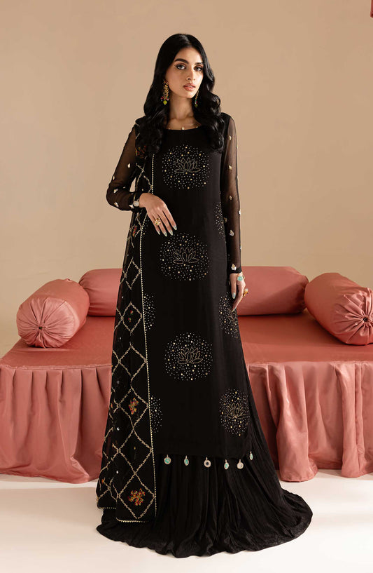 Nureh Mukeshkari Embroidered Mukesh Chiffon Unstitched 3 Piece Suit - NU25MUK - MK-12 - Black - Festive Collection