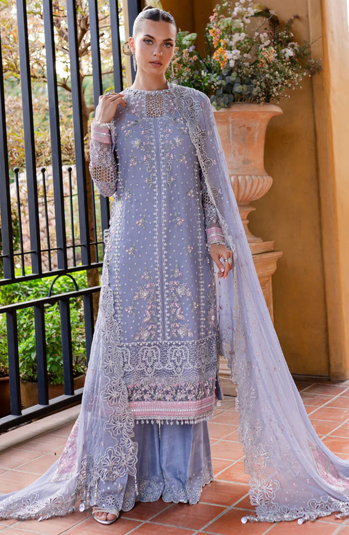 Isabella by Marjjan Embroidered Chiffon Unstitched 3 Piece Suit - MLC-22 - MJ25IF - Blue - Festive Collection