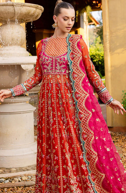 Isabella by Marjjan Embroidered Raw Silk Unstitched 3 Piece Suit - MLC-23 - MJ25IF - Orange - Festive Collection
