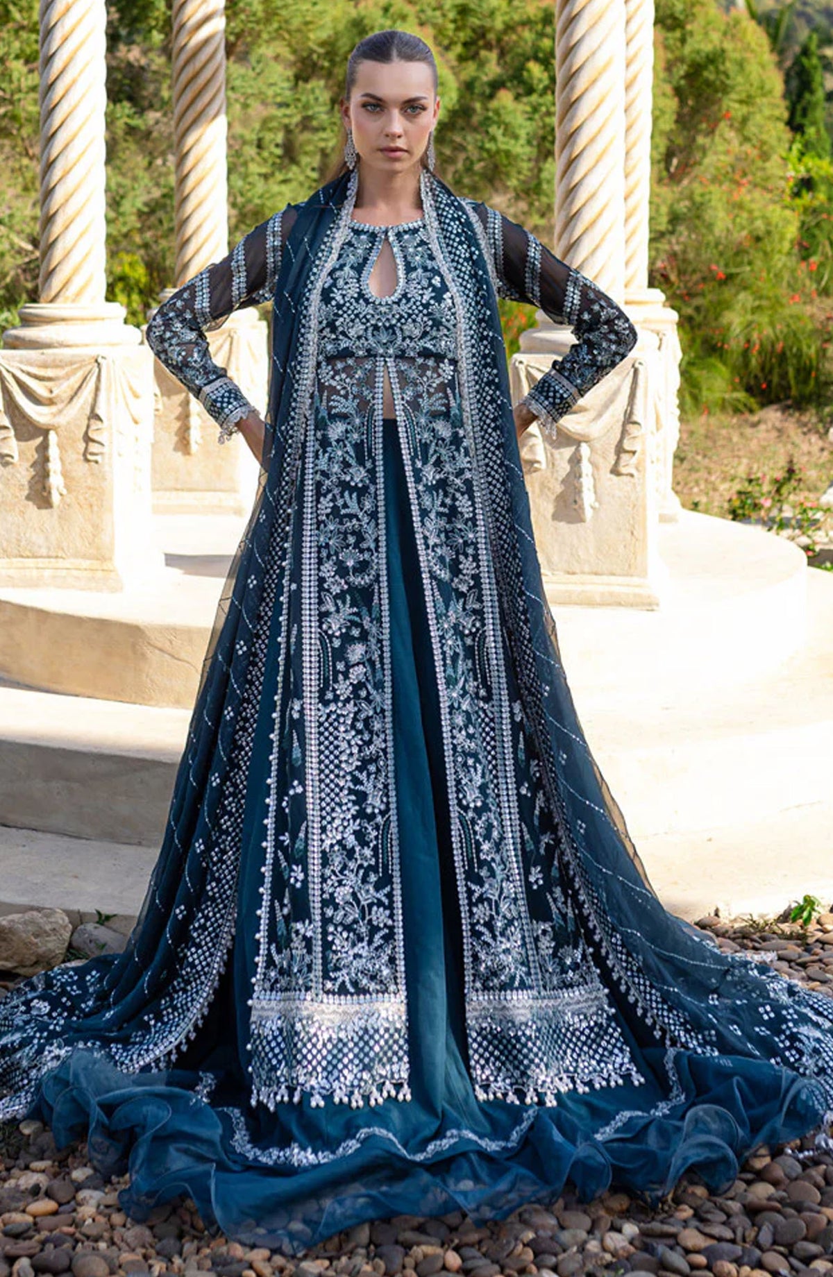 Isabella by Marjjan Embroidered Chiffon Unstitched 3 Piece Suit - MLC-24 - MJ25IF - Blue - Festive Collection