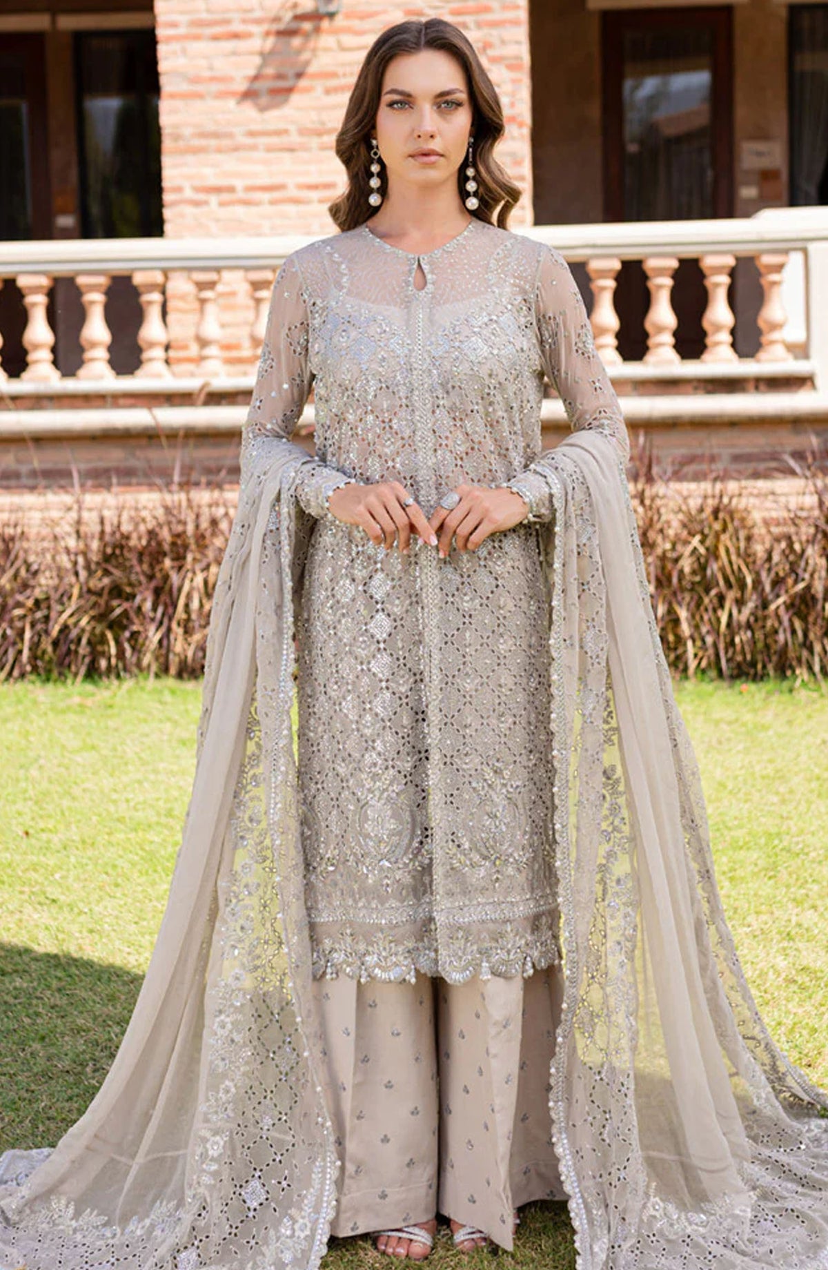 Isabella by Marjjan Embroidered Chiffon Unstitched 3 Piece Suit - MLC-25 - MJ25IF - Grey - Festive Collection