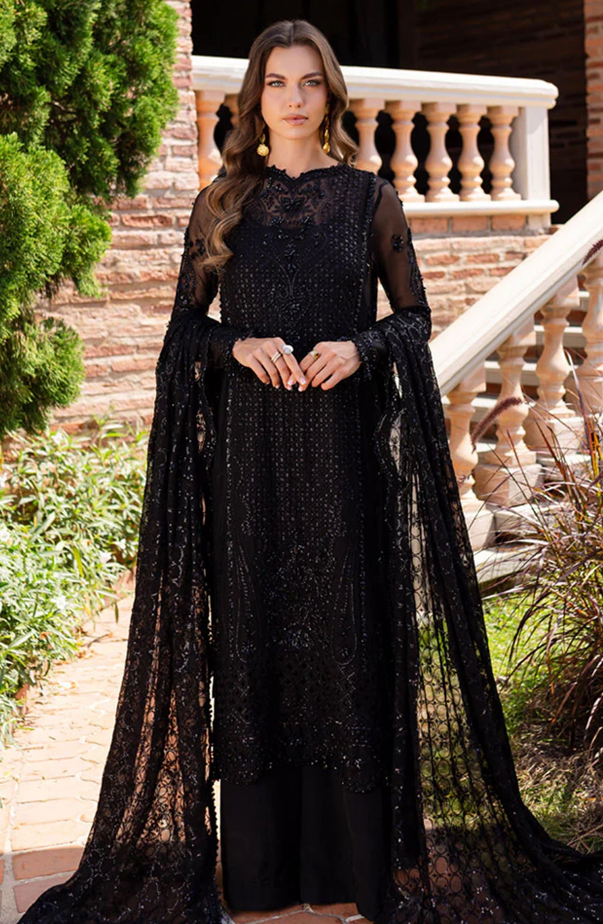 Isabella by Marjjan Embroidered Chiffon Unstitched 3 Piece Suit - MLC-27 - MJ25IF - Black - Festive Collection