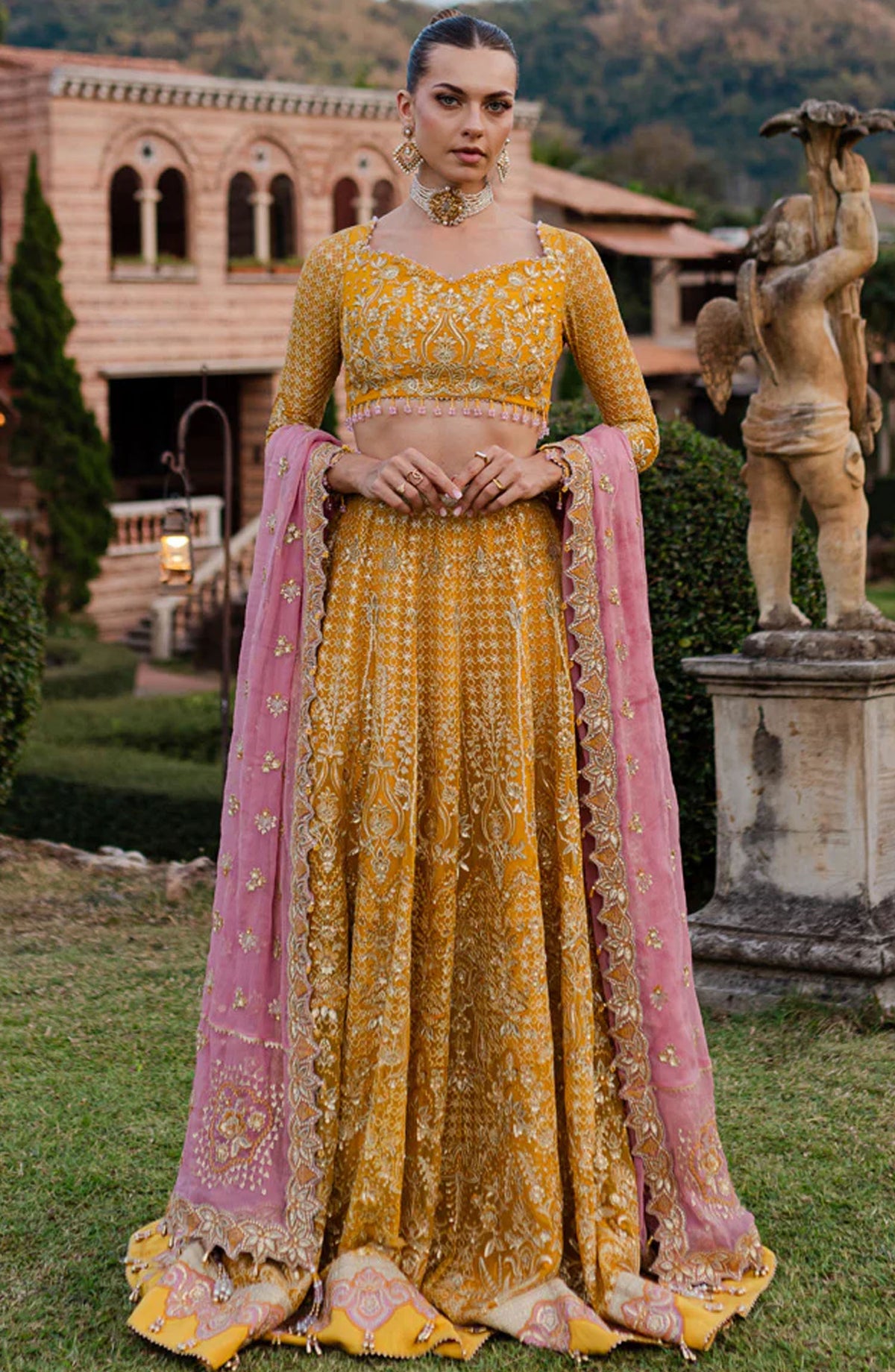 Isabella by Marjjan Embroidered Chiffon Unstitched 3 Piece Suit - MLC-28 - MJ25IF - Mustard - Festive Collection