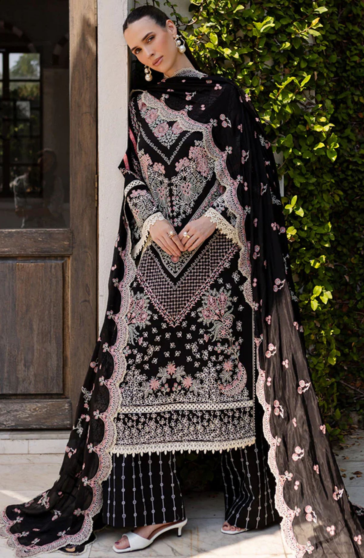 Ruhi by Marjjan Embroidered Lawn Unstitched 3 Piece Suit - MLL-01 B - MJ25RU - Black - Summer Collection