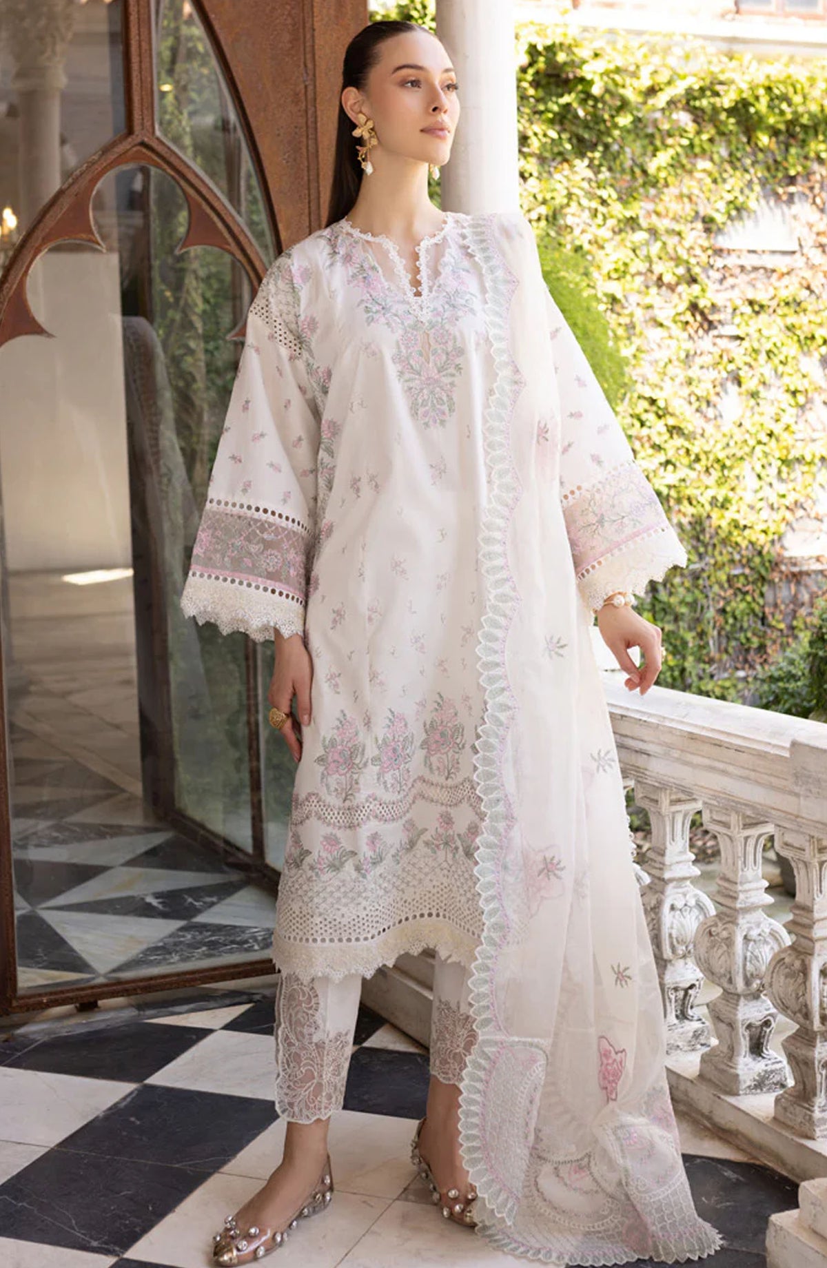 Ruhi by Marjjan Embroidered Lawn Unstitched 3 Piece Suit - MLL-02 A - MJ25RU - White - Summer Collection