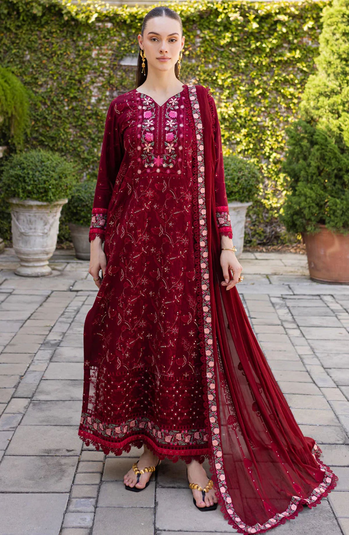 Ruhi by Marjjan Embroidered Lawn Unstitched 3 Piece Suit - MLL-03 A - MJ25RU - Red - Summer Collection