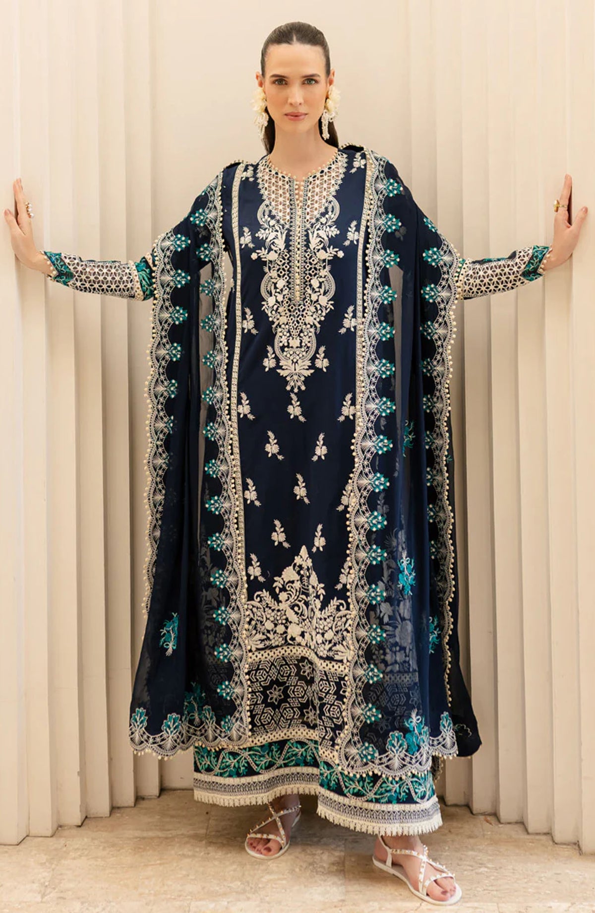Ruhi by Marjjan Embroidered Lawn Unstitched 3 Piece Suit - MLL-04 A - MJ25RU - Blue - Summer Collection