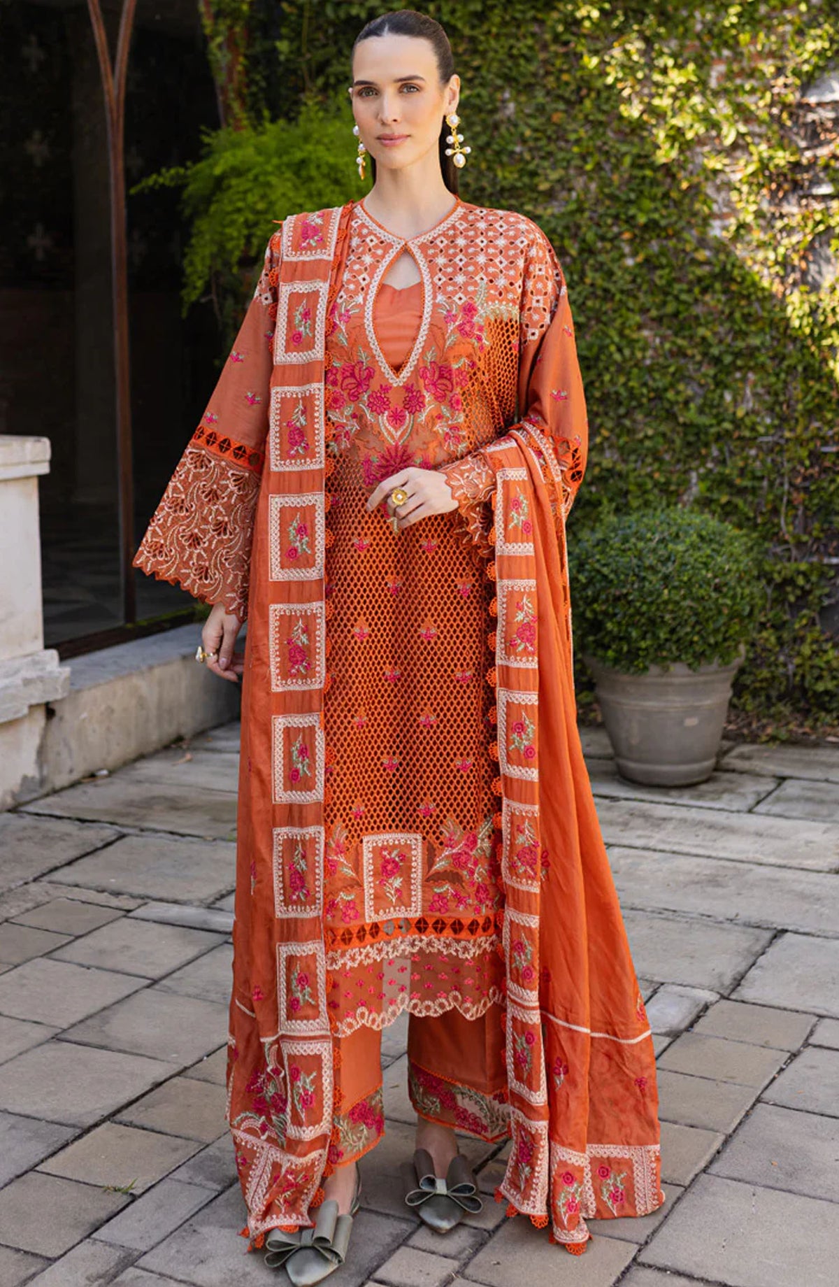 Ruhi by Marjjan Embroidered Lawn Unstitched 3 Piece Suit - MLL-06 B - MJ25RU - Orange - Summer Collection