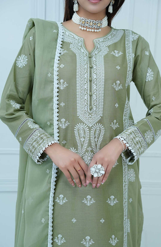 Mauve by Amna Khadija Embroidered Cotton Stitched 3 Piece Suit - MLP 01 - AK25MLP1 - Pastel Green - Casual Collection