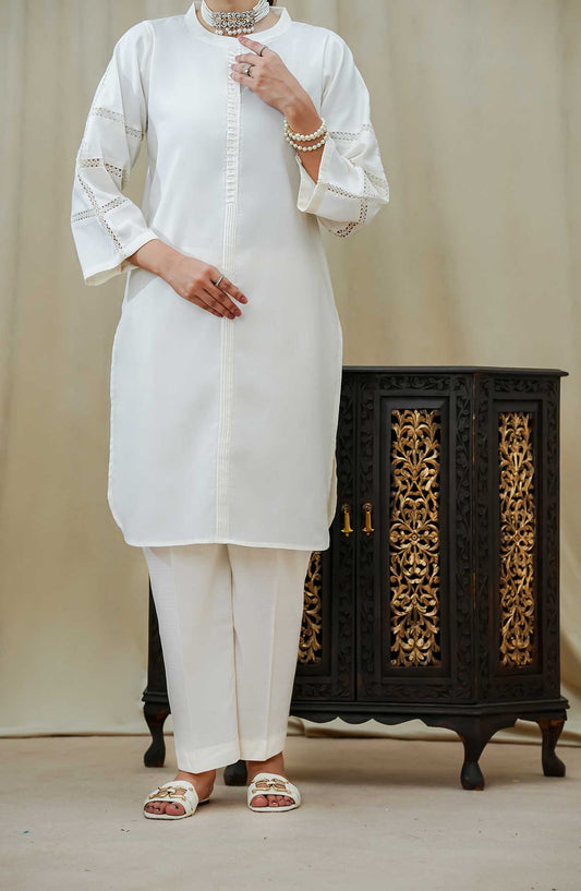 Maahe by Amna Khadija Solids Jacquard Stitched 2 Piece Suit - MLPS-09 - AM25M2 - White - Casual Collection