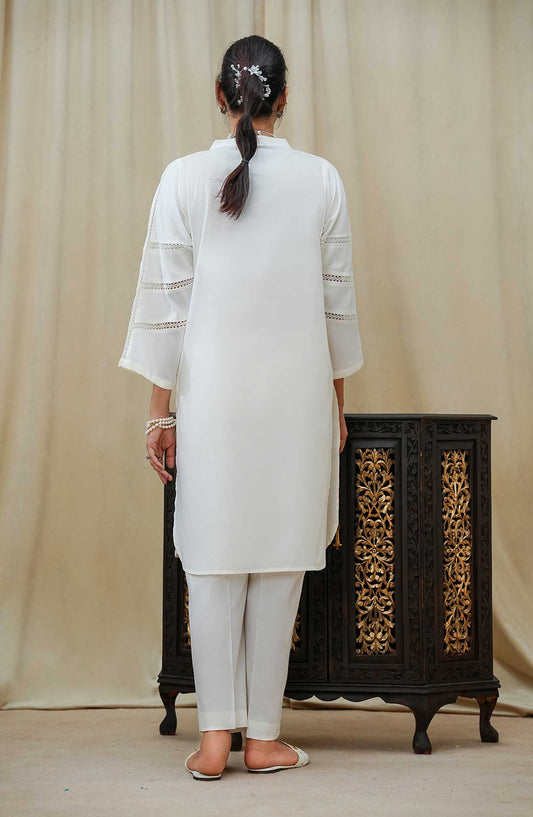 Maahe by Amna Khadija Solids Jacquard Stitched 2 Piece Suit - MLPS-09 - AM25M2 - Cream - Casual Collection