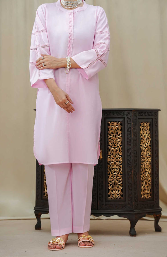Maahe by Amna Khadija Solids Jacquard Stitched 2 Piece Suit - MLPS-10 - AM25M2 - Light Pink - Casual Collection