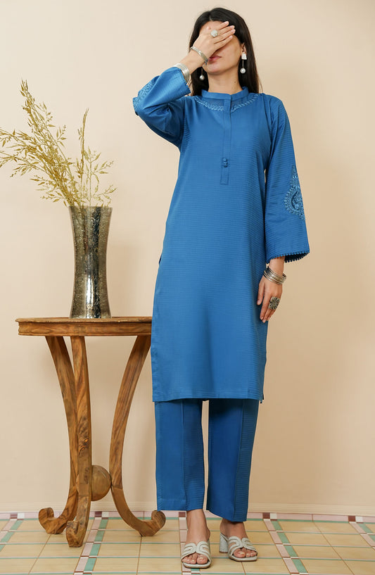 Maahe by Amna Khadija Embroidered Jacquard Stitched 2 Piece Suit - MLPS-15 - AM25MLPSD4 - Blue - Casual Collection