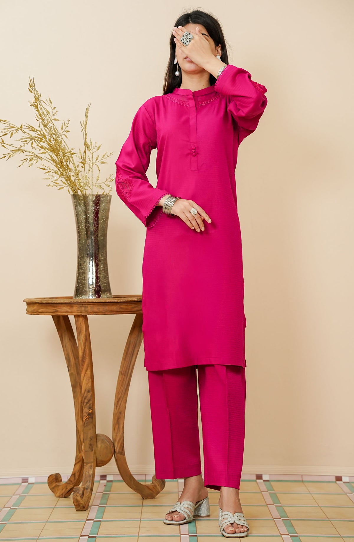 Maahe by Amna Khadija Embroidered Jacquard Stitched 2 Piece Suit - MLPS-16 - AM25MLPSD4 - Pink - Casual Collection