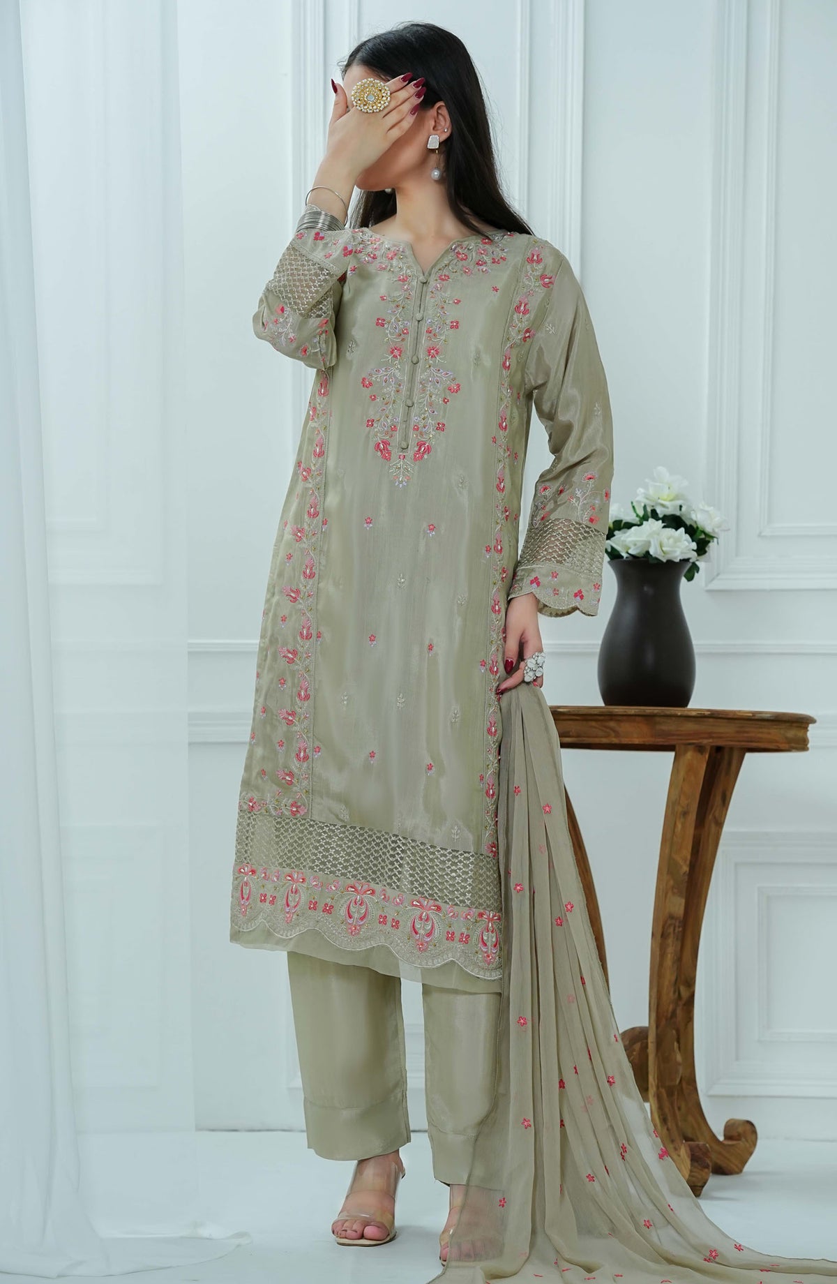 Meet Malina by Amna Khadija Embroidered Raw Silk Stitched 3 Piece Suit - MM-01 - AM25MM - Green - Formal Collection