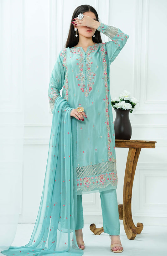 Meet Malina by Amna Khadija Embroidered Raw Silk Stitched 3 Piece Suit - MM-03 - AM25MM - Blue - Formal Collection