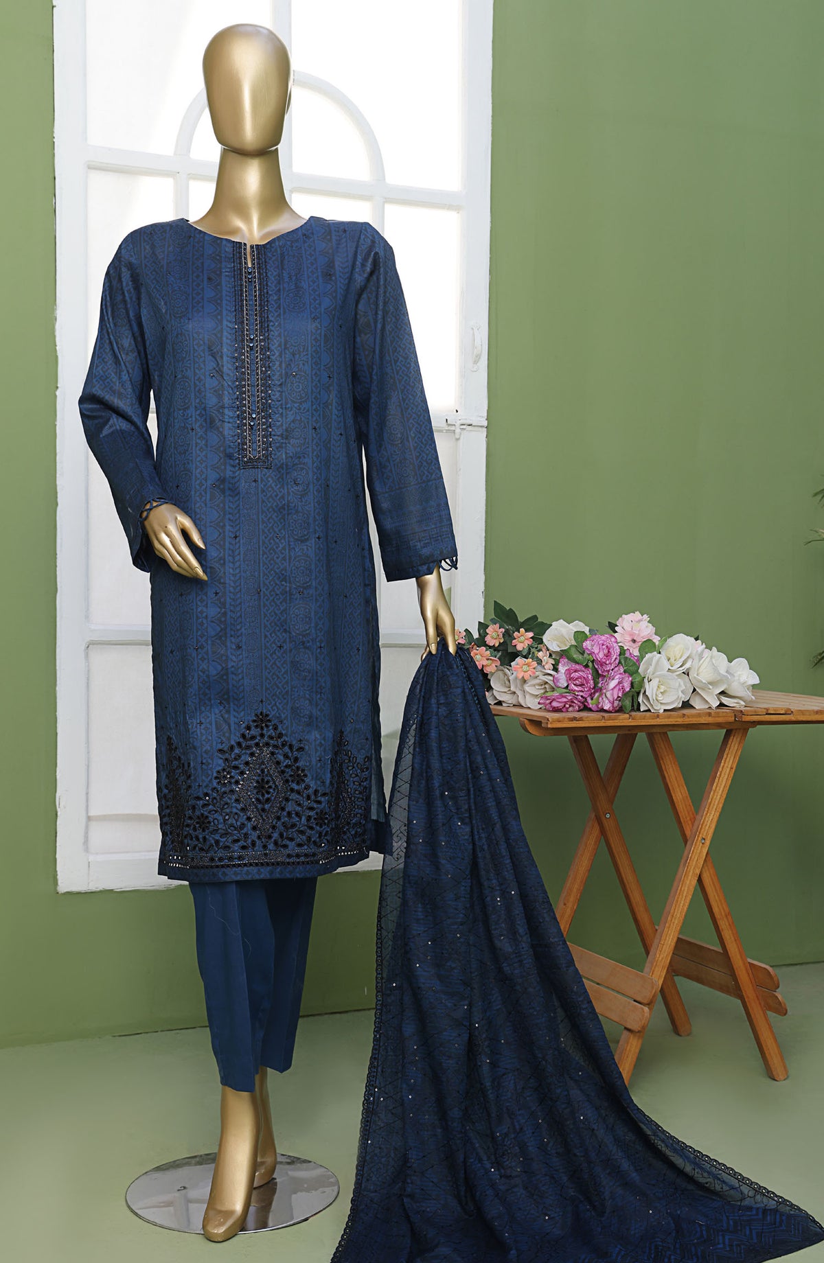 Elite by HZ Textile Embroidered Lawn Unstitched 3 Piece Suit - EC-216 - HZ25EELC - Blue - Summer Collection