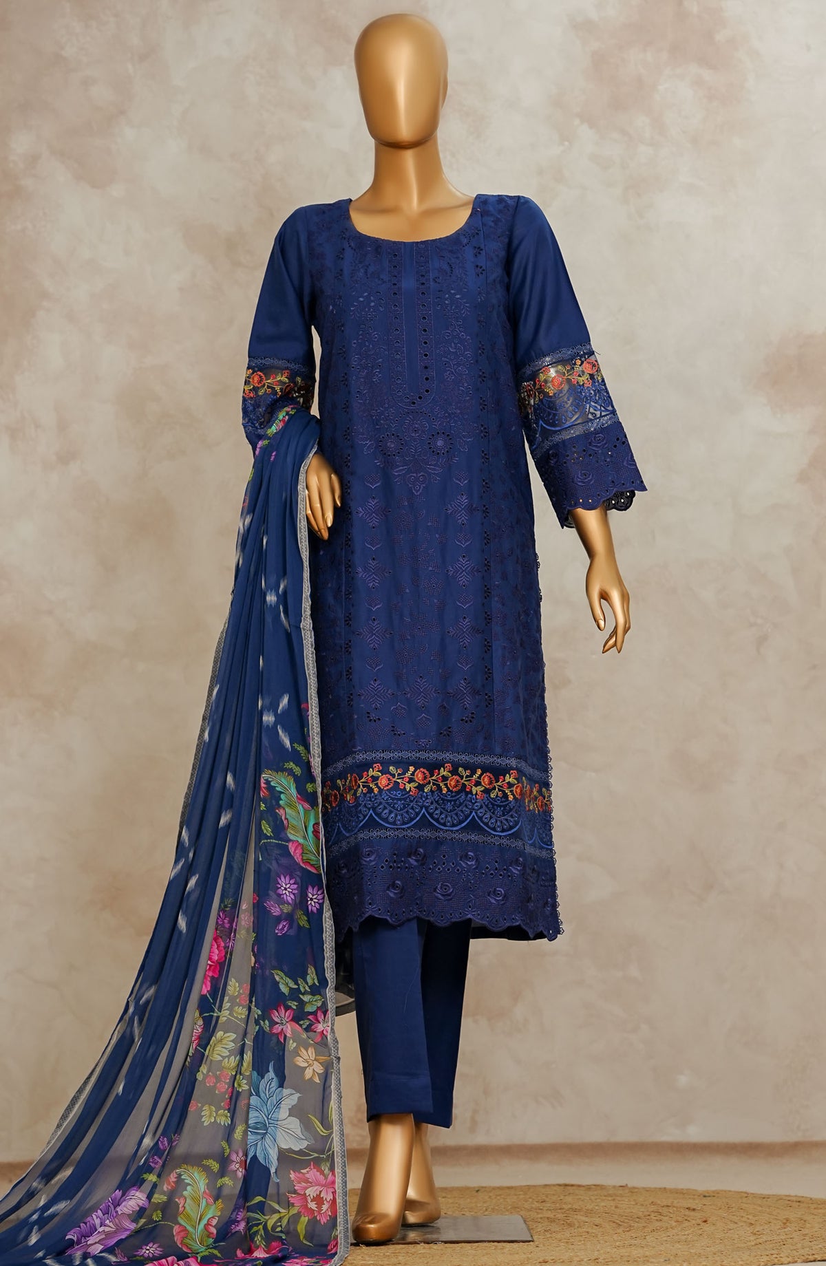 Emerge Chikankari Lawn Stitched 3 Piece Suit - D-01 - EM25ECL - Blue - Summer Collection