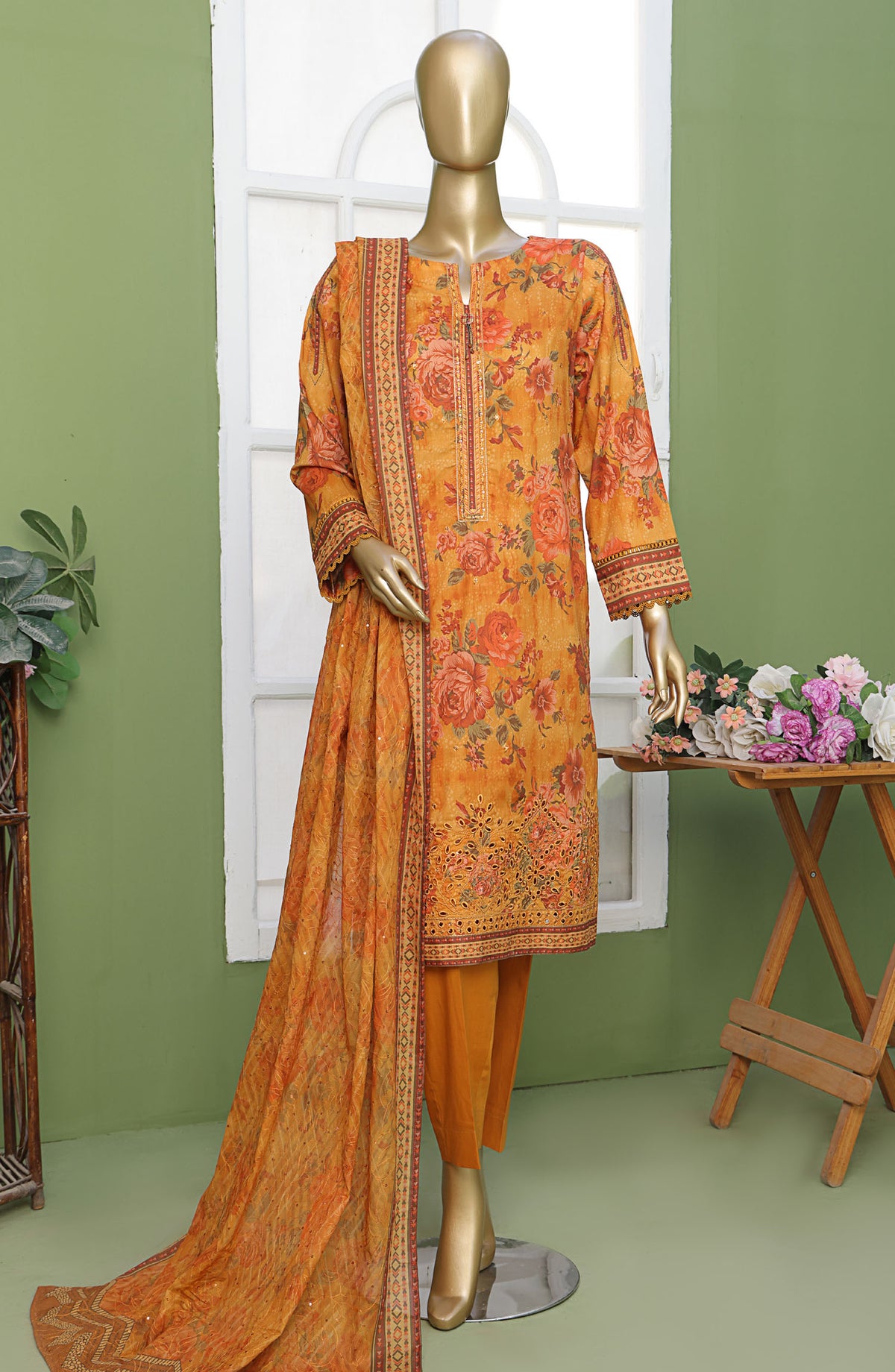 Elite by HZ Textile Embroidered Lawn Unstitched 3 Piece Suit - EC-212 - HZ25EELC - Orange - Summer Collection