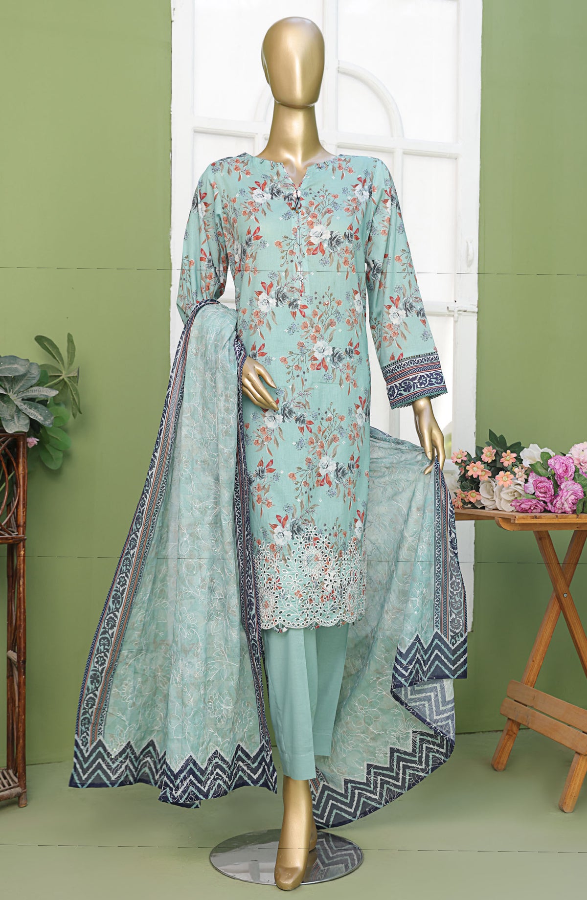 Elite by HZ Textile Embroidered Lawn Unstitched 3 Piece Suit - EC-219 - HZ25EELC - Blue - Summer Collection