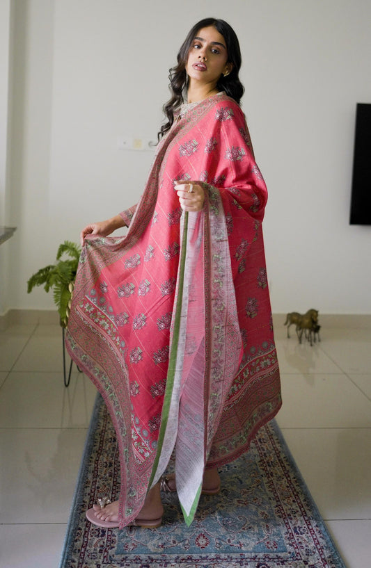La Rosaa Printed Khaddar Stitched 3 Piece - Mona - Brown - Casual Collection