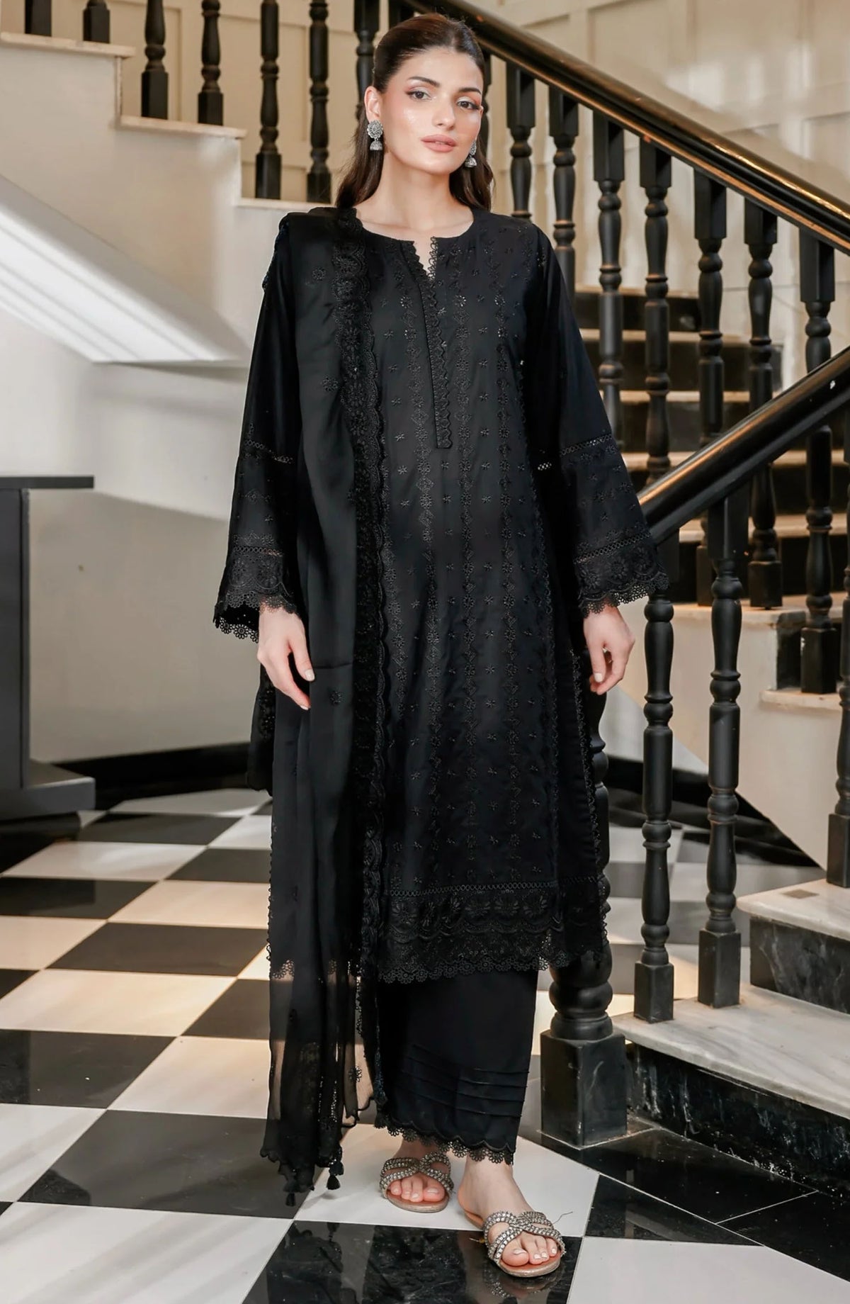 Komal by Lakhany Embroidered Lawn Unstitched 3 Piece Suit - LG-IZ-0362 - LKN25KMC - Black - Summer Collection
