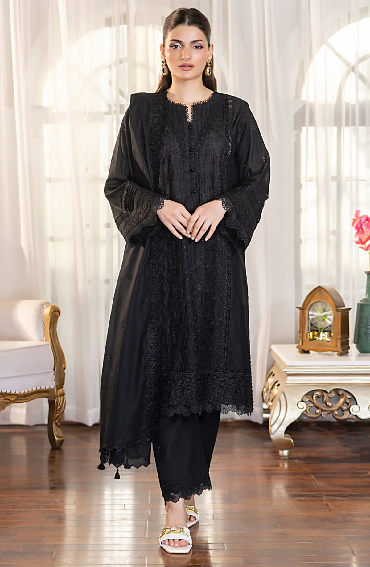 Komal by Lakhany Embroidered Lawn Unstitched 3 Piece Suit - LG-RK-0028 - LKN25KMC - Black - Summer Collection