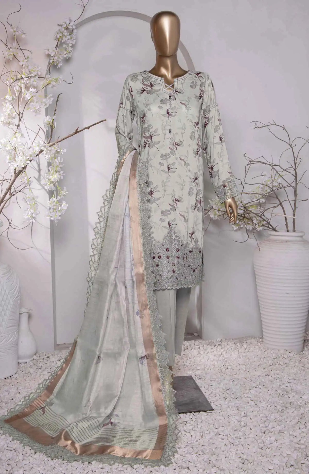 HZ Muse Luxury Raw Silk Embroidered Collection - MRE 130