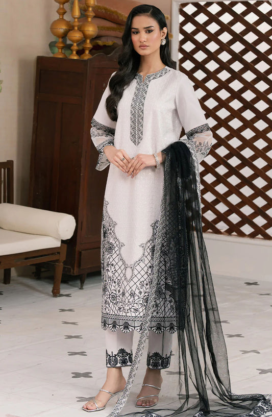 Maryum n Maria Embroidered Lawn Unstitched 3 Piece Suit - MS50147 Azadeh - MNM25ELL - White - Eid Collection