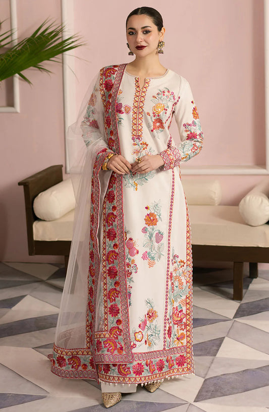 Maryum n Maria Embroidered Lawn Unstitched 3 Piece Suit - MS50159 Afsar - MNM25ELL - White - Eid Collection