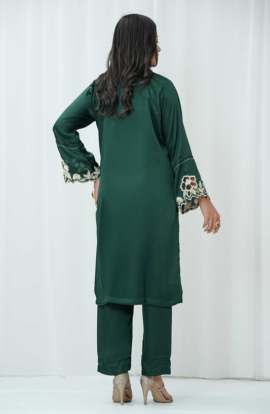 Marlene by Amna Khadija Embroidered Shamooz Silk Pret 2 Piece Suit - AM25MRS - MSS-01 - Dark Green - Winter Collection