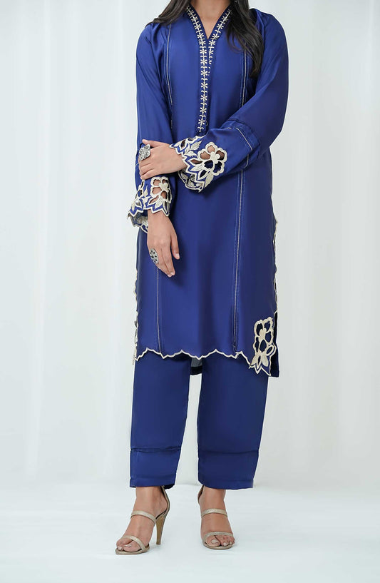 Marlene by Amna Khadija Embroidered Shamooz Silk Pret 2 Piece Suit - AM25MRS - MSS-03 - Royal Blue - Winter Collection