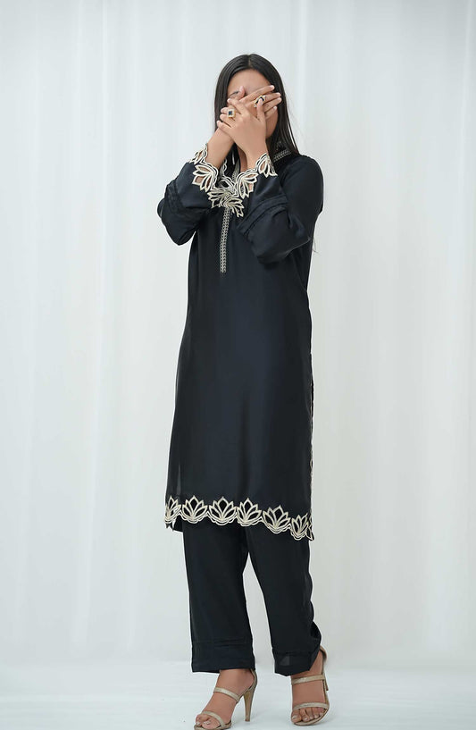 Marlene by Amna Khadija Embroidered Shamooz Silk Pret 2 Piece Suit - AM25MRS - MSS-04 - Black - Winter Collection