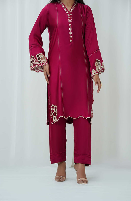 Marlene by Amna Khadija Embroidered Shamooz Silk Pret 2 Piece Suit - AM25MRS - MSS-05 - Hot Pink - Winter Collection