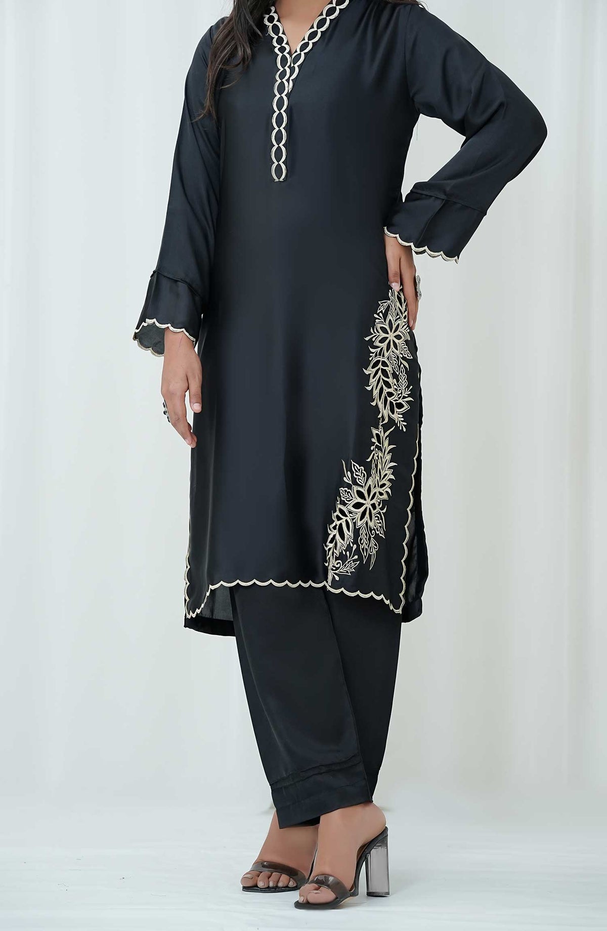 Marlene by Amna Khadija Embroidered Shamooz Silk Pret 2 Piece Suit - AM25MRS - MSS-06 - Black - Winter Collection