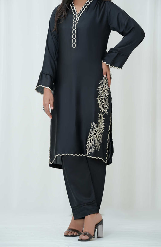 Marlene by Amna Khadija Embroidered Shamooz Silk Pret 2 Piece Suit - AM25MRS - MSS-06 - Black - Winter Collection