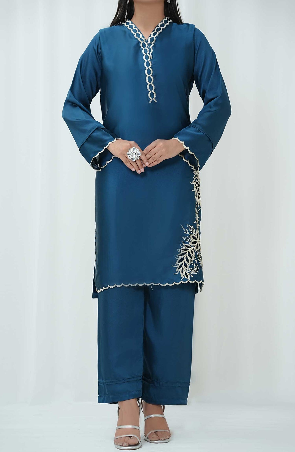 Marlene by Amna Khadija Embroidered Shamooz Silk Pret 2 Piece Suit - AM25MRS - MSS-07 - Blue - Winter Collection