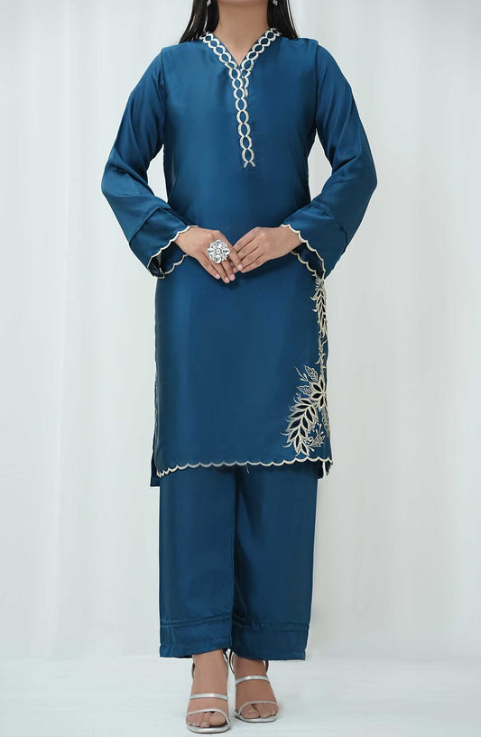 Marlene by Amna Khadija Embroidered Shamooz Silk Pret 2 Piece Suit - AM25MRS - MSS-07 - Blue - Winter Collection
