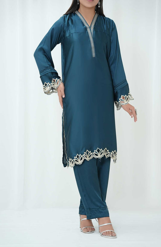 Marlene by Amna Khadija Embroidered Shamooz Silk Pret 2 Piece Suit - AM25MRS - MSS-09 - Dark Blue - Winter Collection