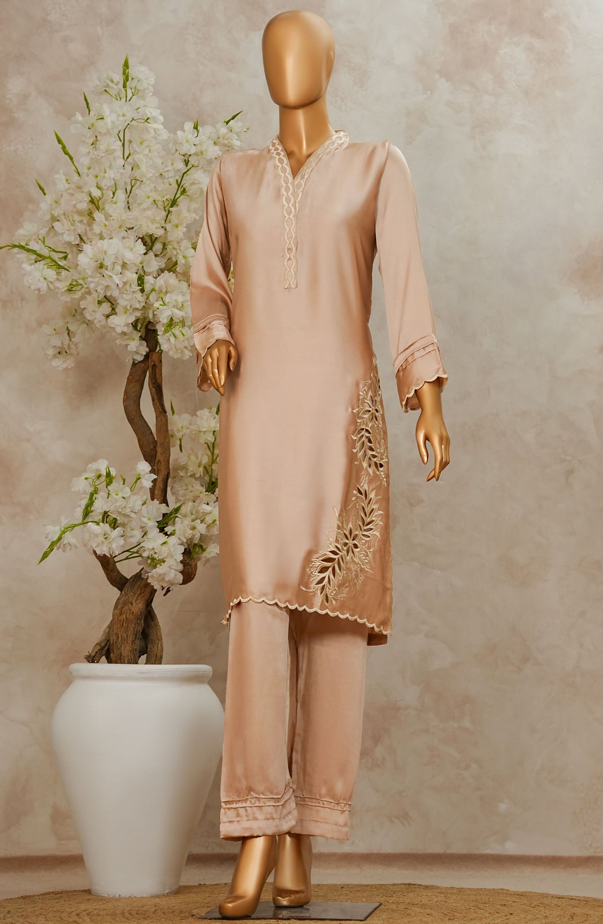 Marlene by Amna Khadija Embroidered Silk Stitched 2 Piece Suit - MSS-10 - AM25MRSD2 - Beige - Festive Collection