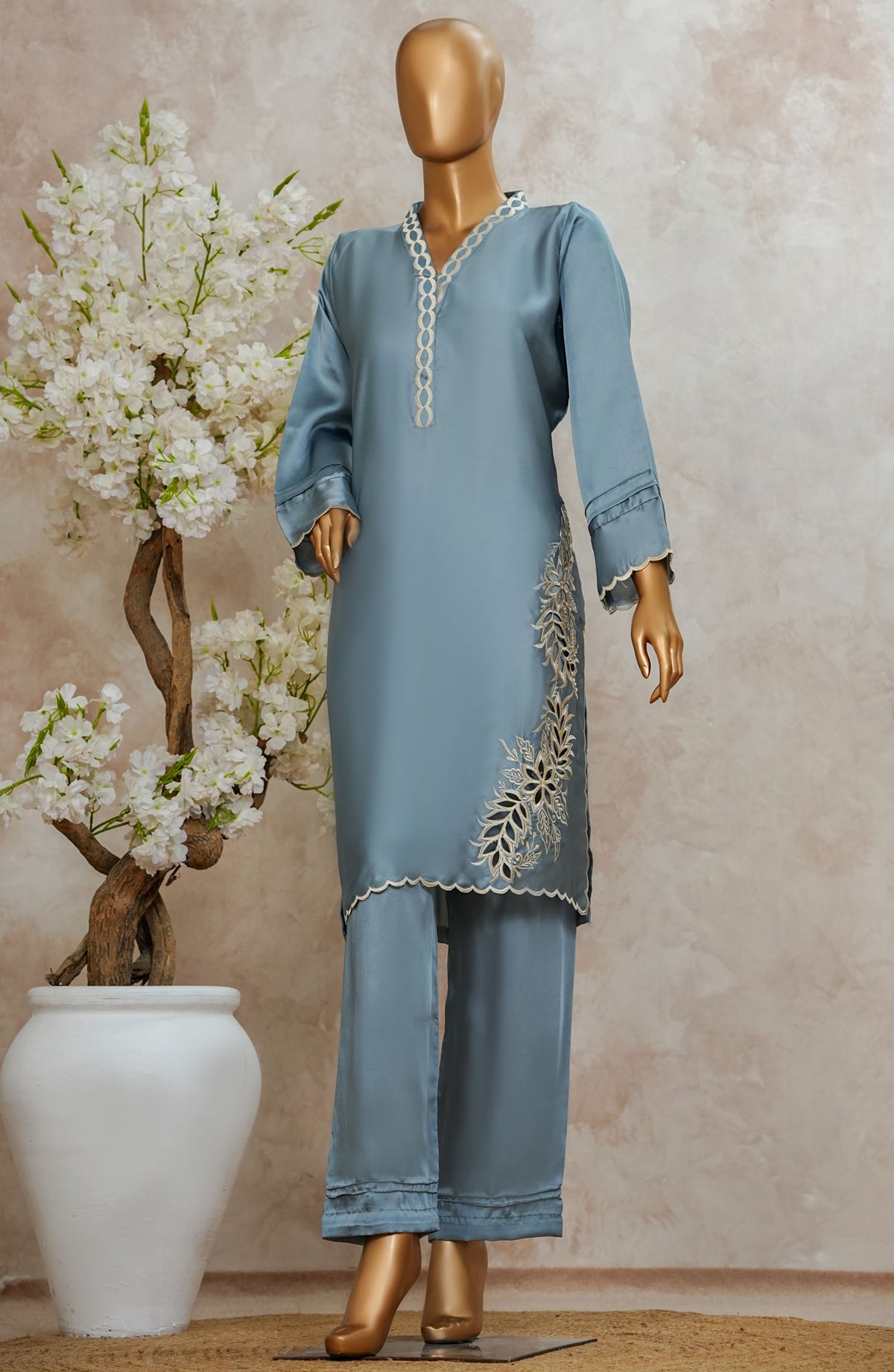 Marlene by Amna Khadija Embroidered Silk Stitched 2 Piece Suit - MSS-12 - AM25MRSD2 - Blue - Festive Collection