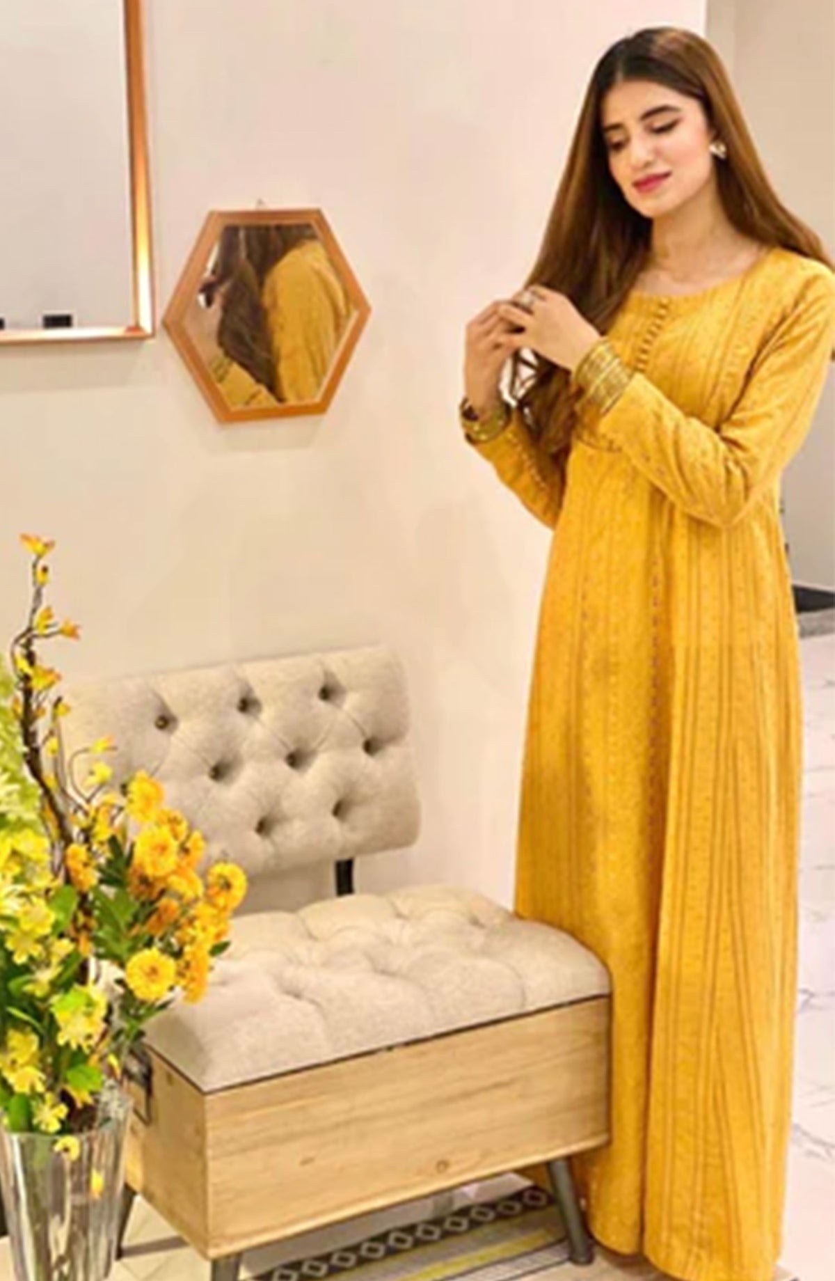 Hues Atelier Casual Chikankari Stitched 2 Piece - Mustard Era - HA25BP - Mustard - Casual Collection