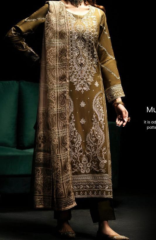 Casual Lite Embroidered Viscose Stitched 3 Piece - Muted Green Hue - CL25B1 - Green - Winter Collection
