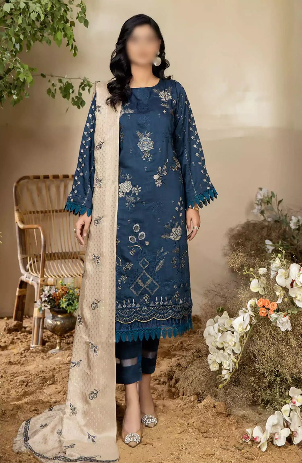Marjjan Dyed Silk Viscose Embroidered Collection - MV-262 (BLUE)