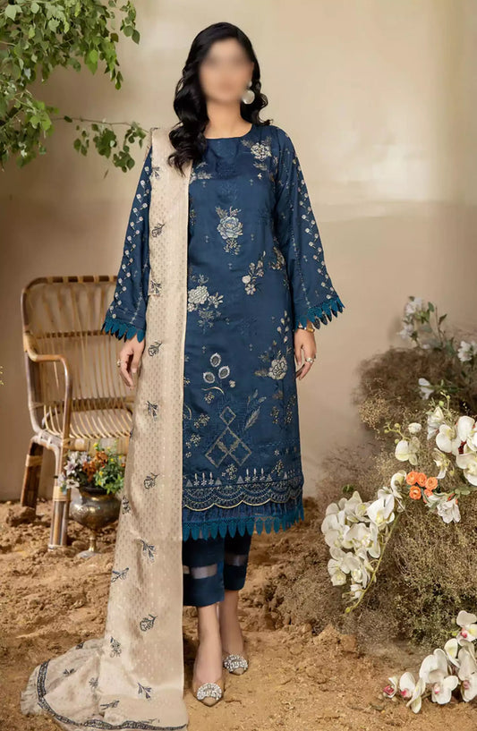 Marjjan Dyed Silk Viscose Embroidered Collection - MV-262 (BLUE)