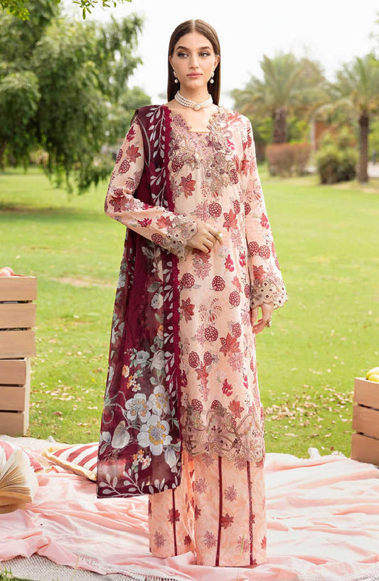 Ramsha Embroidered Lawn Unstitched 3 Piece - N-605 - R25LL - Peach - Summer Collection