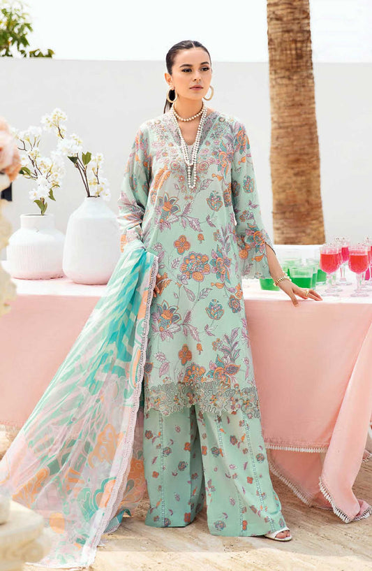 Ramsha Embroidered Lawn Unstitched 3 Piece - N-607 - R25LL - Light Blue - Summer Collection
