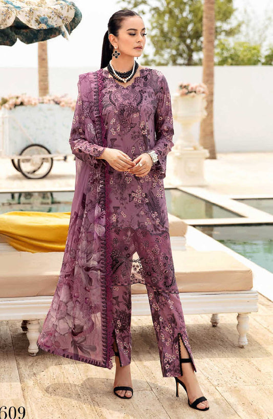 Ramsha Embroidered Lawn Unstitched 3 Piece - N-609 - R25LL - Purple - Summer Collection