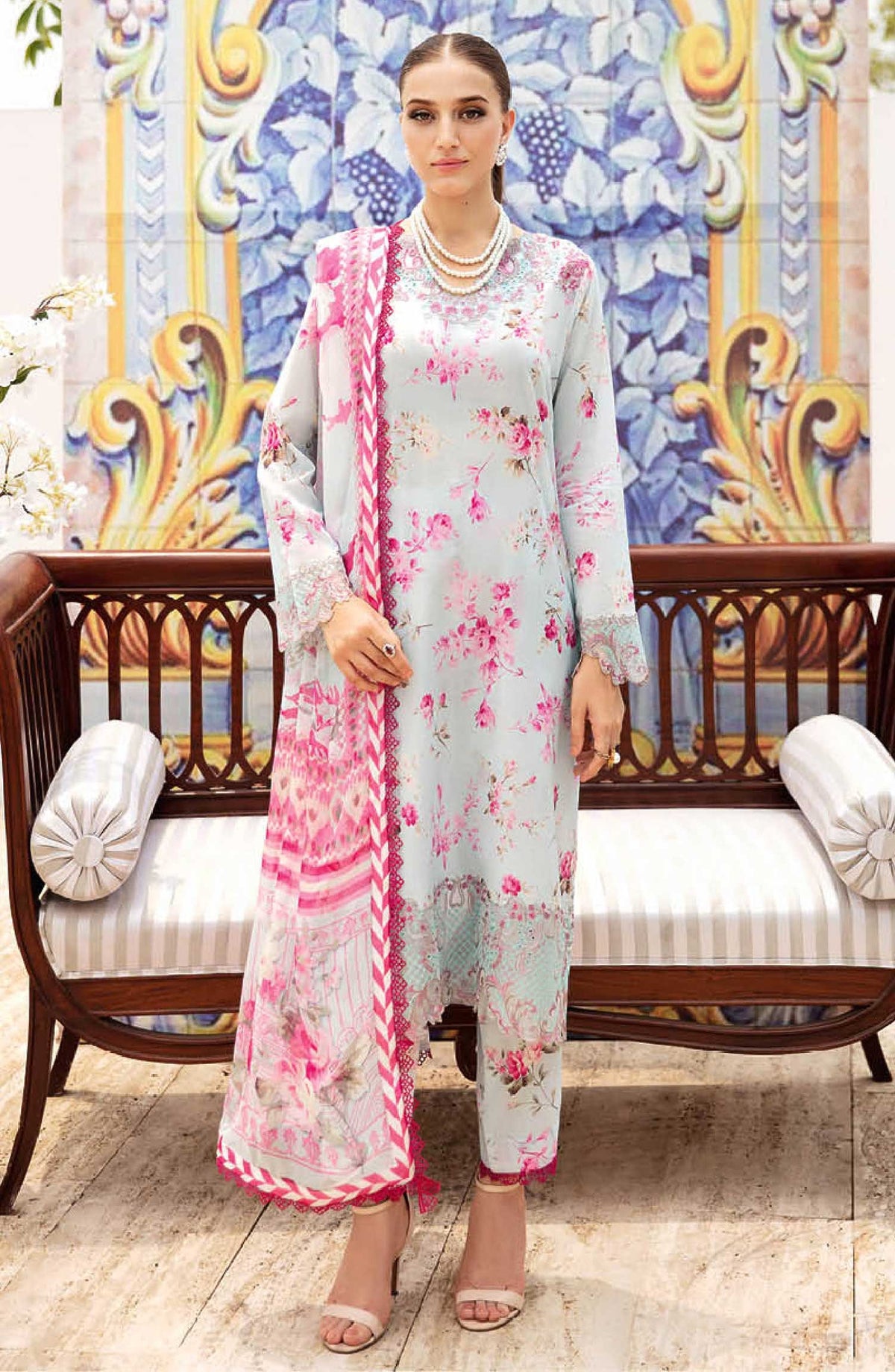 Ramsha Embroidered Lawn Unstitched 3 Piece - N-610 - R25LL - Light Blue - Summer Collection